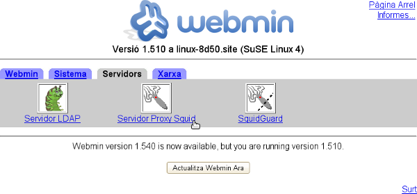 Mòdul de webmin del proxy cache Squid.