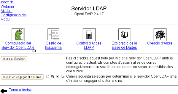 Apartat de configuració del servidor LDAP.