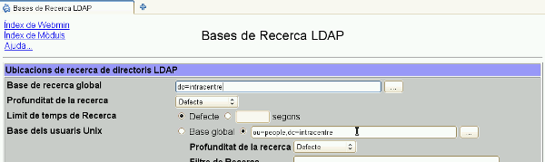 Configuració de la Base de Recerca de LDAP.