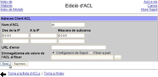 Configuració dels ACLs.