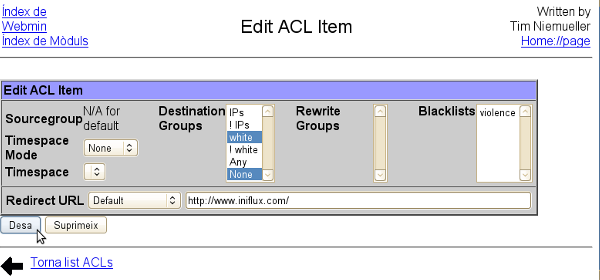 Configuració de l'ACL.