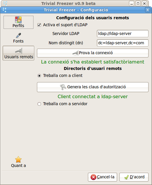 Configuració dels paràmetres d'LDAP