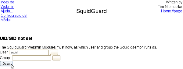 Configuració de l'usuari amb que s'executa Squidguard.