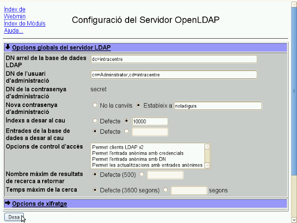 Configuració del servidor LDAP.
