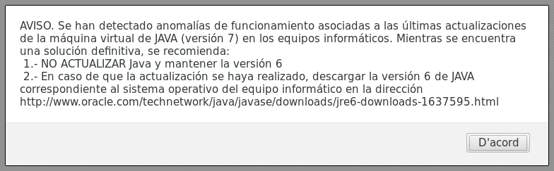 Es requereix la versió 1.6 de Java